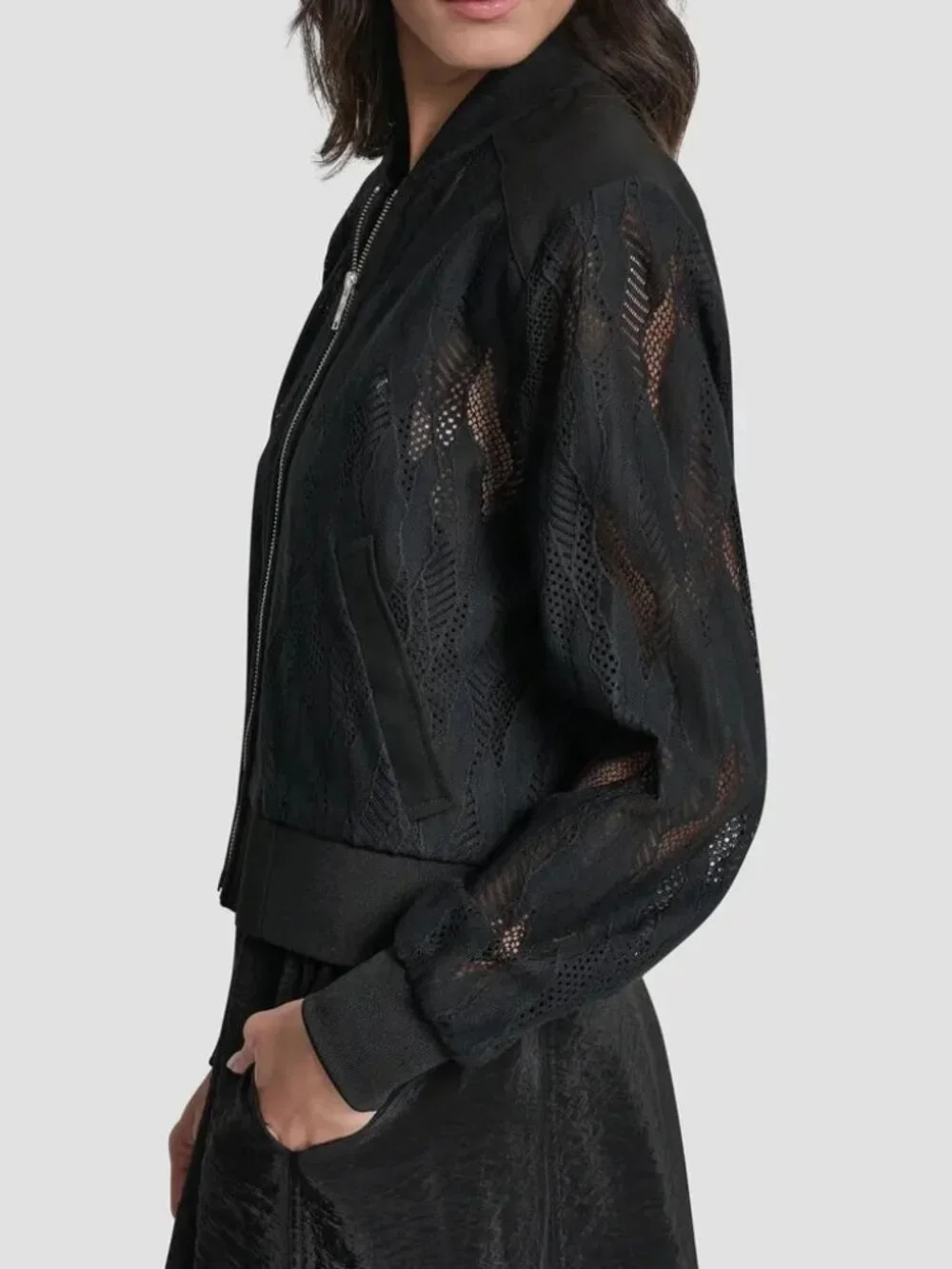 DKNY Abstract Mesh Lace Full Zip Jacket